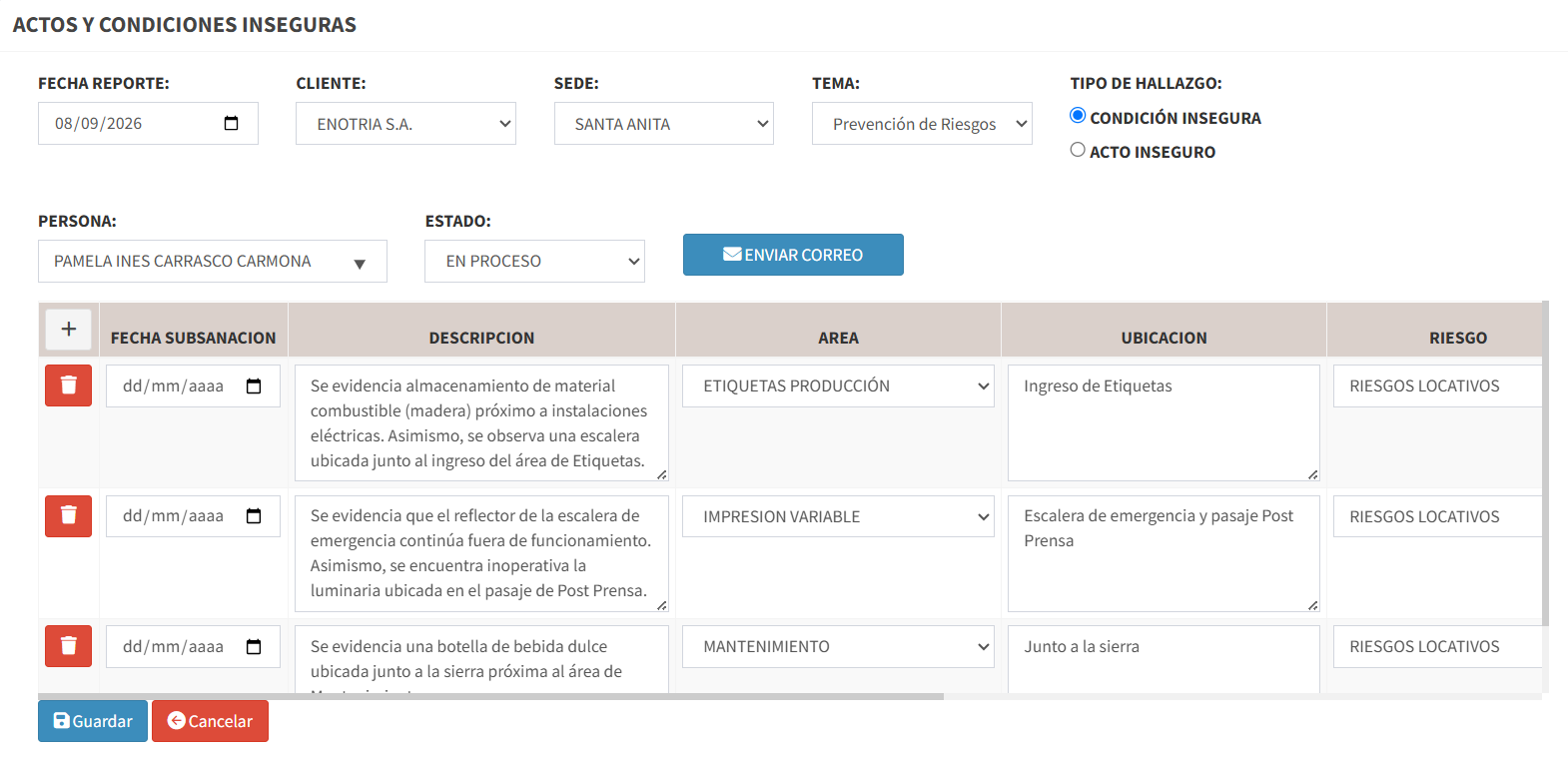 Registro de Actos y Condiciones Inseguras